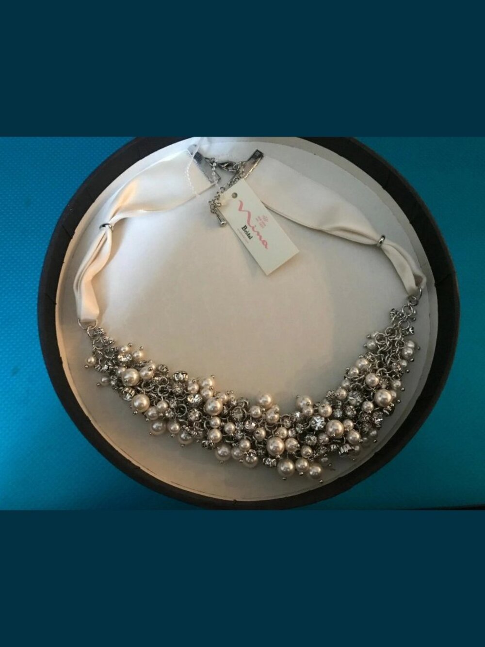 Nina Melaney IVORY Glass Swarovski crystal & Pearl necklace - NEW Gift Box Bride